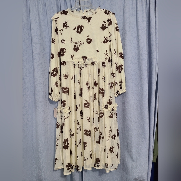 Dainty Jewells Dresses & Skirts - Dainty Jewells Cream and Brown Floral Long Sleeve Dress